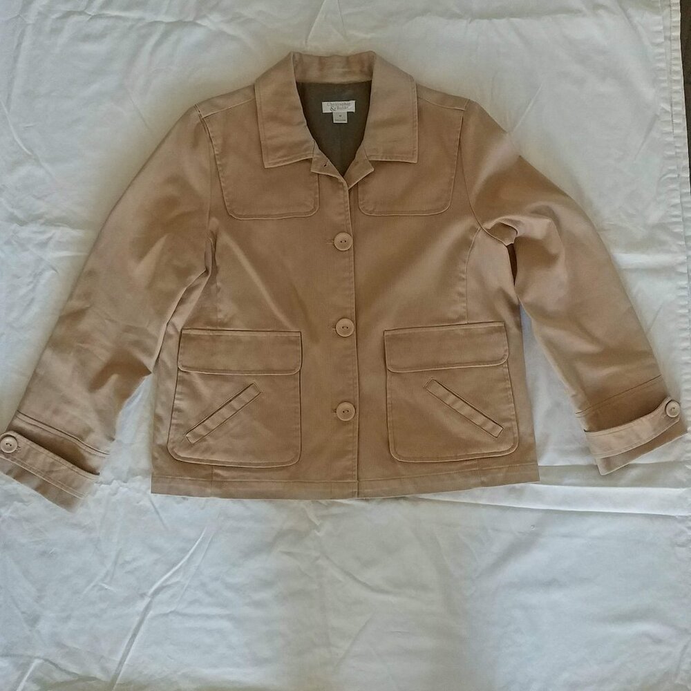 Christopher & Banks Tan ,Button Up, Lined Jacket, Long Sleeve Women Size Medium